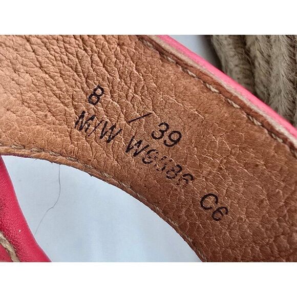 Born Womens Red Leather Strappy Wedge Sandals With Braided Espadrille Heel & Adj - Picture 8 of 12